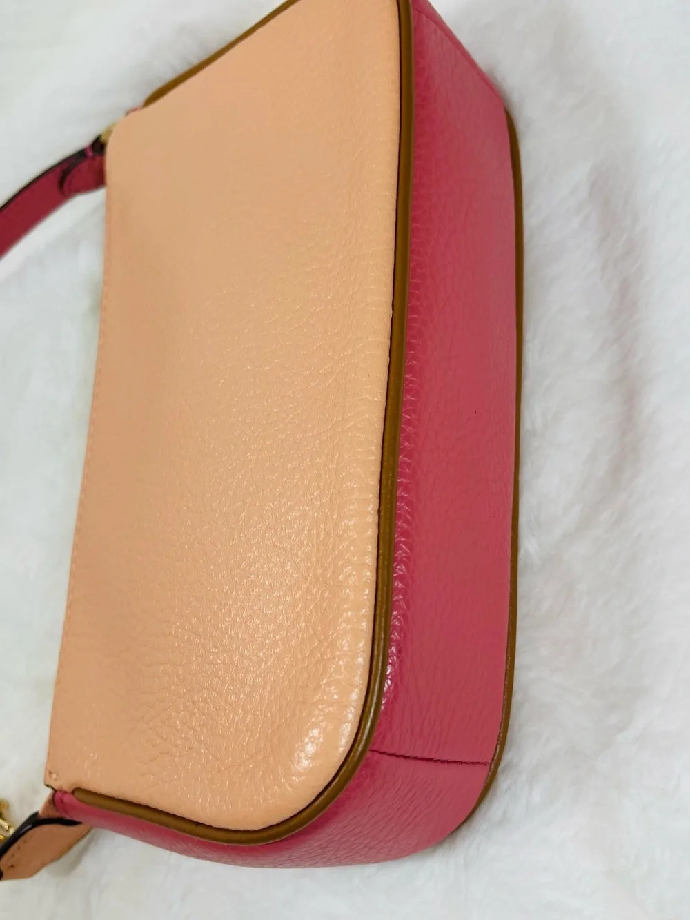 Coach Peach Pebbled Leather Shoulder Pouch with Pink Trim